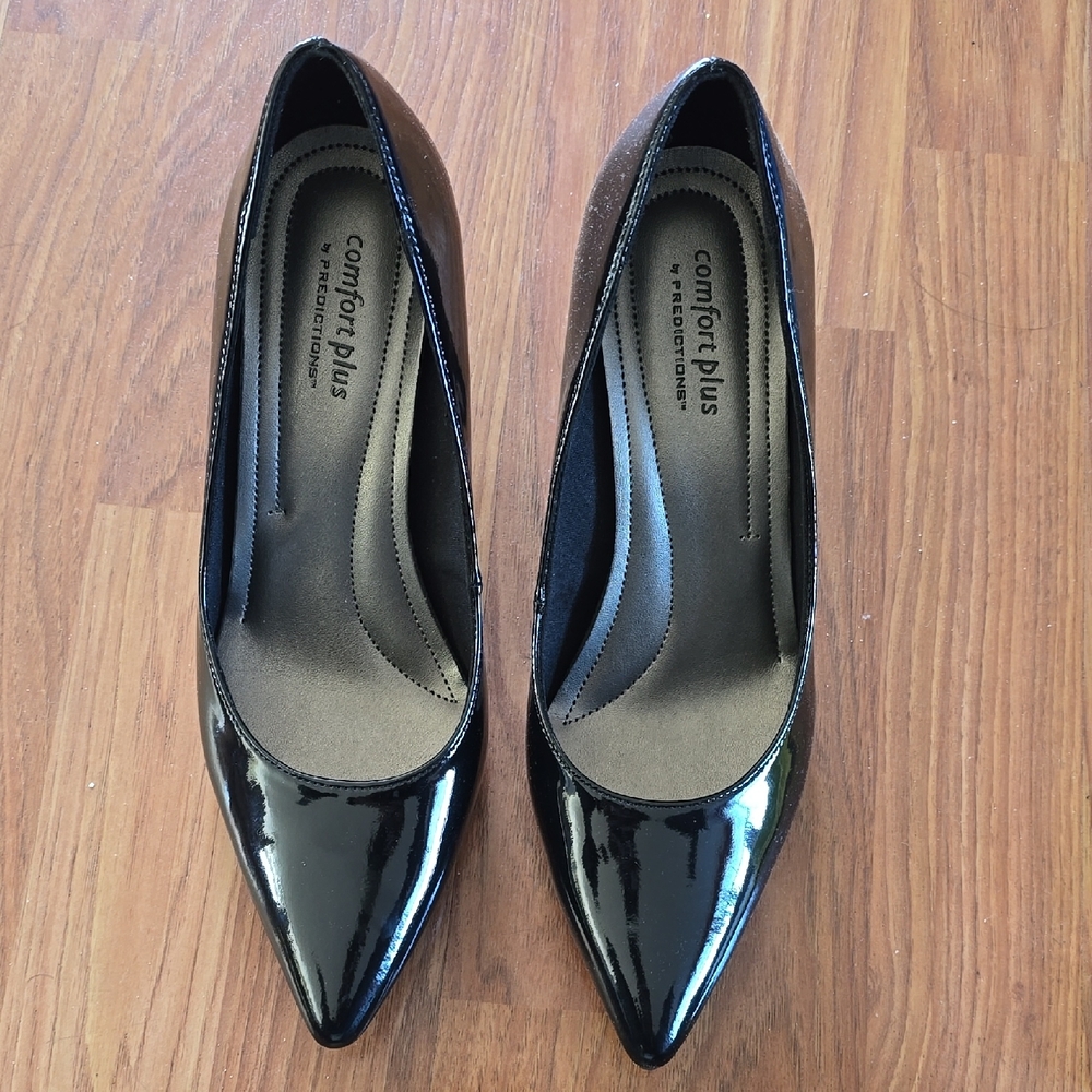 Comfort plus by Predictions Black Patent Pointed-Toe Pumps